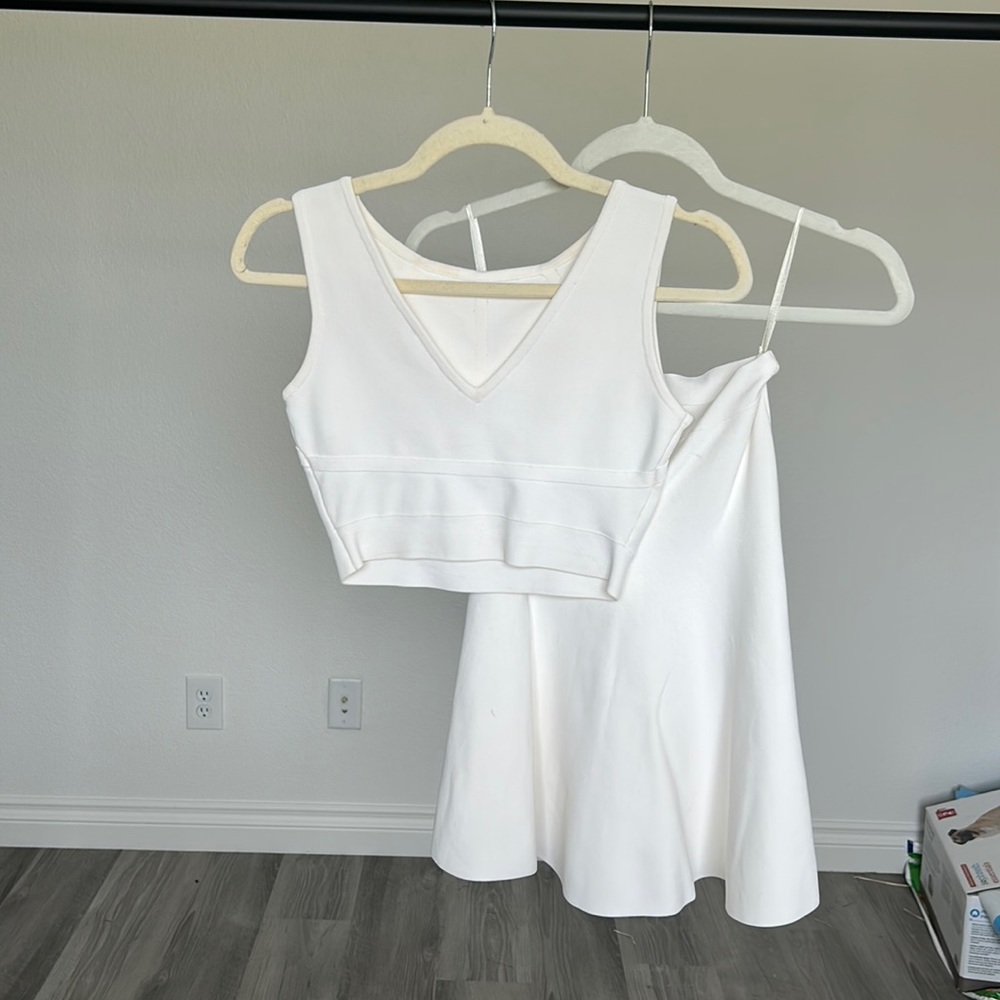 BCBG white top and skirt set